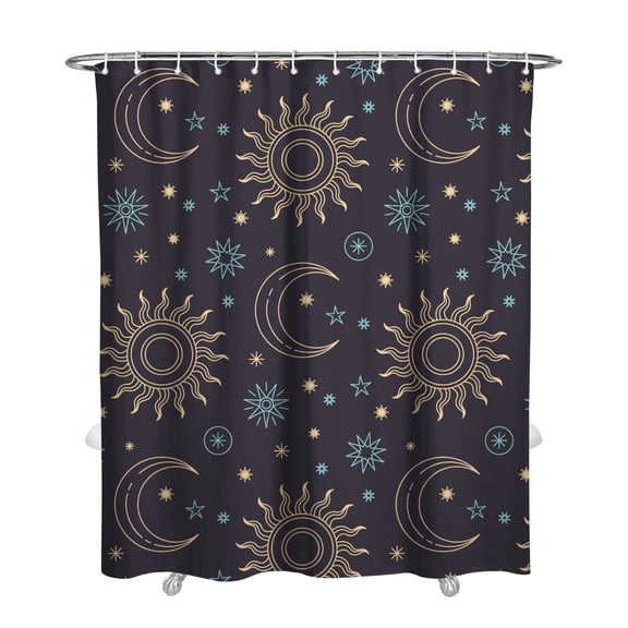 Gothic Shower Curtain Set - Dark Celestial Moon & Star Print, Mystical Cosmic Bath Decor, Waterproof Polyester 72"x84", Goth Aesthetic Gift