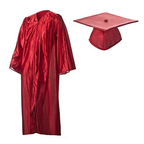 Academic Graduation Cap and Gown Shiny Red Size 36 (4'2"-4'5")