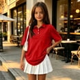 thumbnail image 3 of Girls Collared School Uniform Polo Shirts Kid Short Sleeve Pique Polo Shirt Red,5-6 Years, 3 of 7