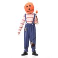 thumbnail image 4 of Halloween Family Matching Costume Sets, Pumpkin Head Mask with Striped Shirt and Suspender Pants, Parent-Kids Scarecrow Cosplay Outfit for Party, 4 of 6