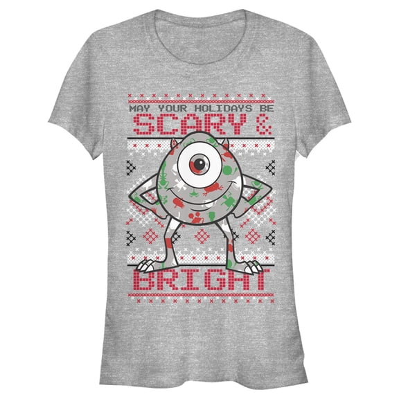 Junior's Monsters Inc Mike Wazowski Holidays Graphic Tee Athletic Heather Medium