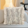 thumbnail image 5 of Vfedsrsge 23x23 Inch Beige Ruffled Pillow Cover - Floral Decorative Throw Pillow for Sofa Living Room, Soft Polyester Easy Wash Cushion Cover, Holiday Gift Decor, 5 of 6
