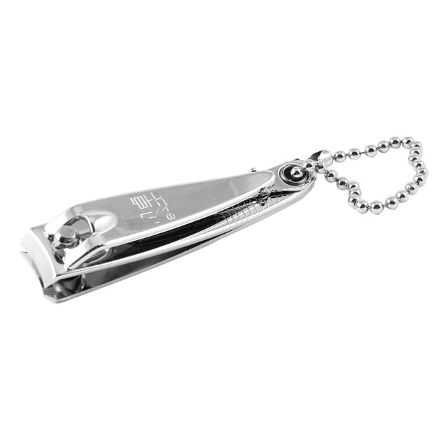 Unique Bargains Manicure Pedicure Nail Cutter Clipper Trimmer in silver tone with a bead chain. Made of stainless steel, it features a wide cutting edge of 9.5mm for precise trimming, a built-in nail file with a curved tip for cleaning and smoothing nails, and a hole for attaching to a key ring. Compact folded size of 5.5 x 1 x 1.2cm and lightweight at 20g.