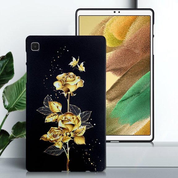 for Galaxy Tab A7 Lite 8.7" 2021 SM-T225/SM-T220 Floral Pattern Case, Luxury Ultra Slim Flexible Lightweight Anti-Fingerprint Drop Protective Heat Dissipation with Soft TPU Cover, Gold Butterfly Rose