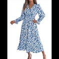 thumbnail image 3 of Vestido de Mujer con Estampado Floral, Cuello en V, Dobladillo con Volantes y Cintura Fruncida. Azul L, 3 of 10