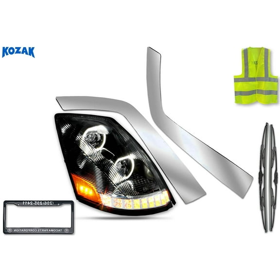 KOZAK Compatible with Volvo VNL 2004-2017 Full LED Headlight with Sequential Turn Signals Right Black