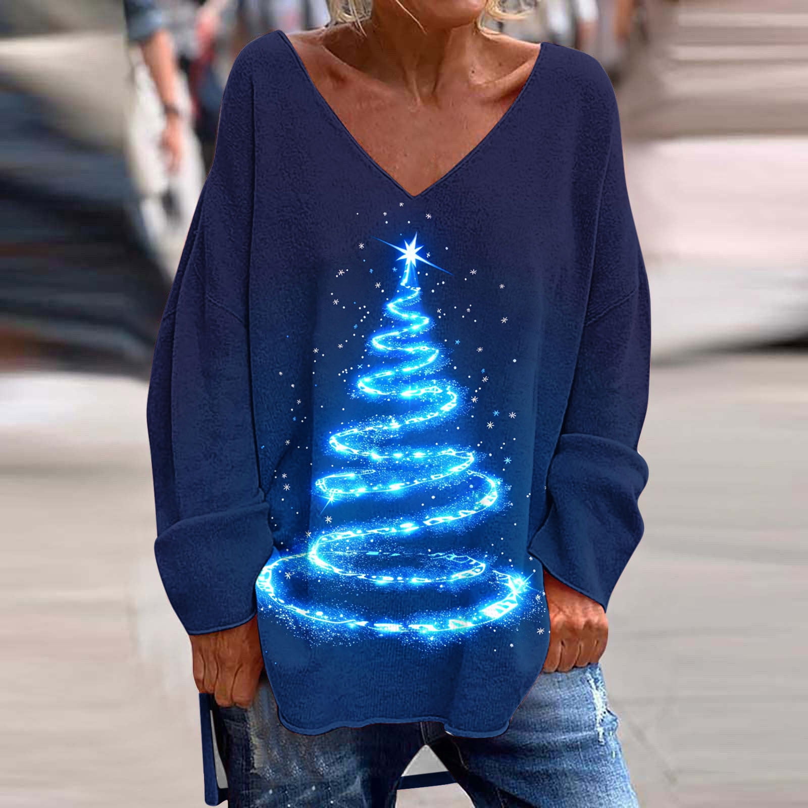 Simua Merry Christmas Long Shirts for Women Christmas Graphic