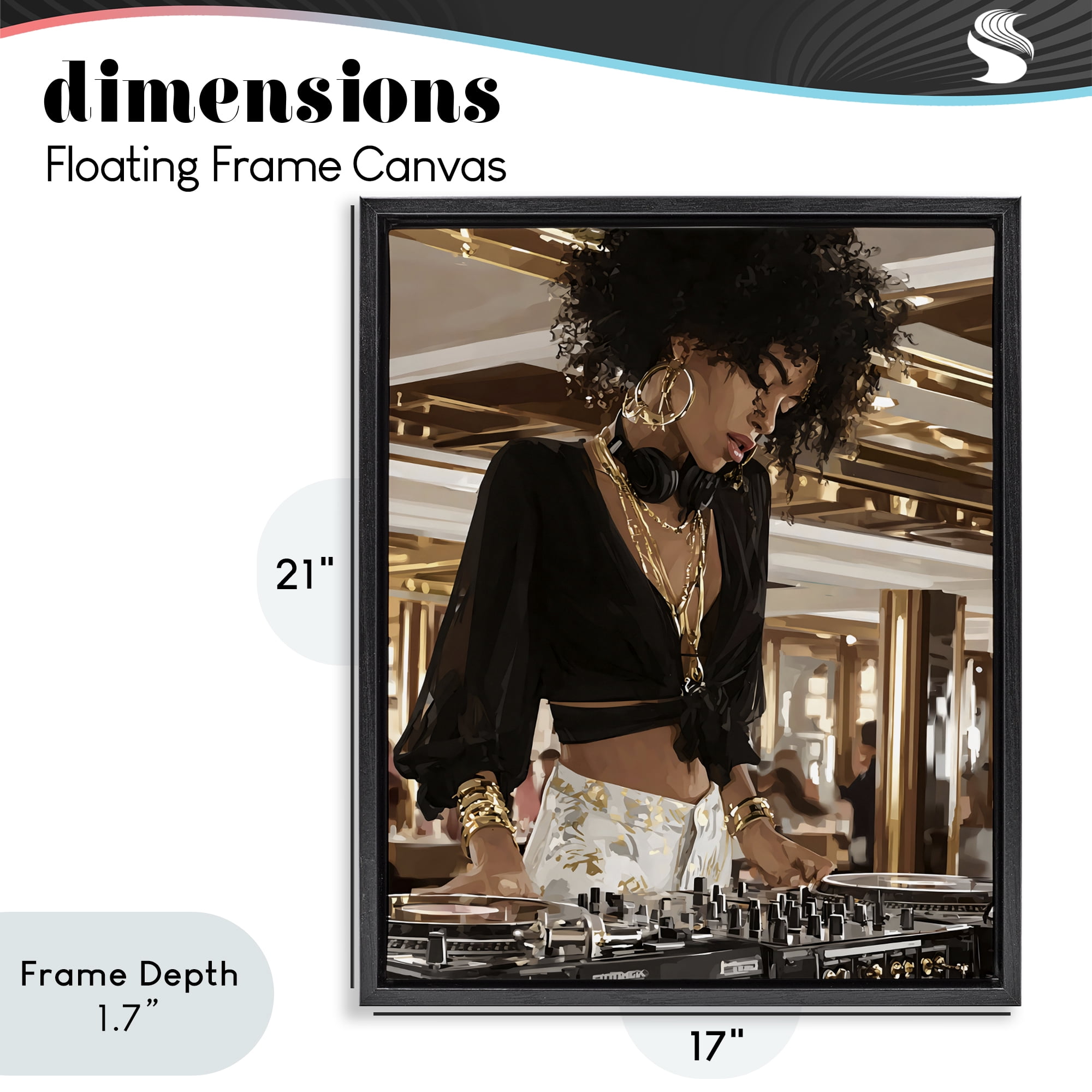 Stupell Industries Woman Of Music Live DJ Black Framed Floater Canvas Wall Art, design by Franklyn Gregory