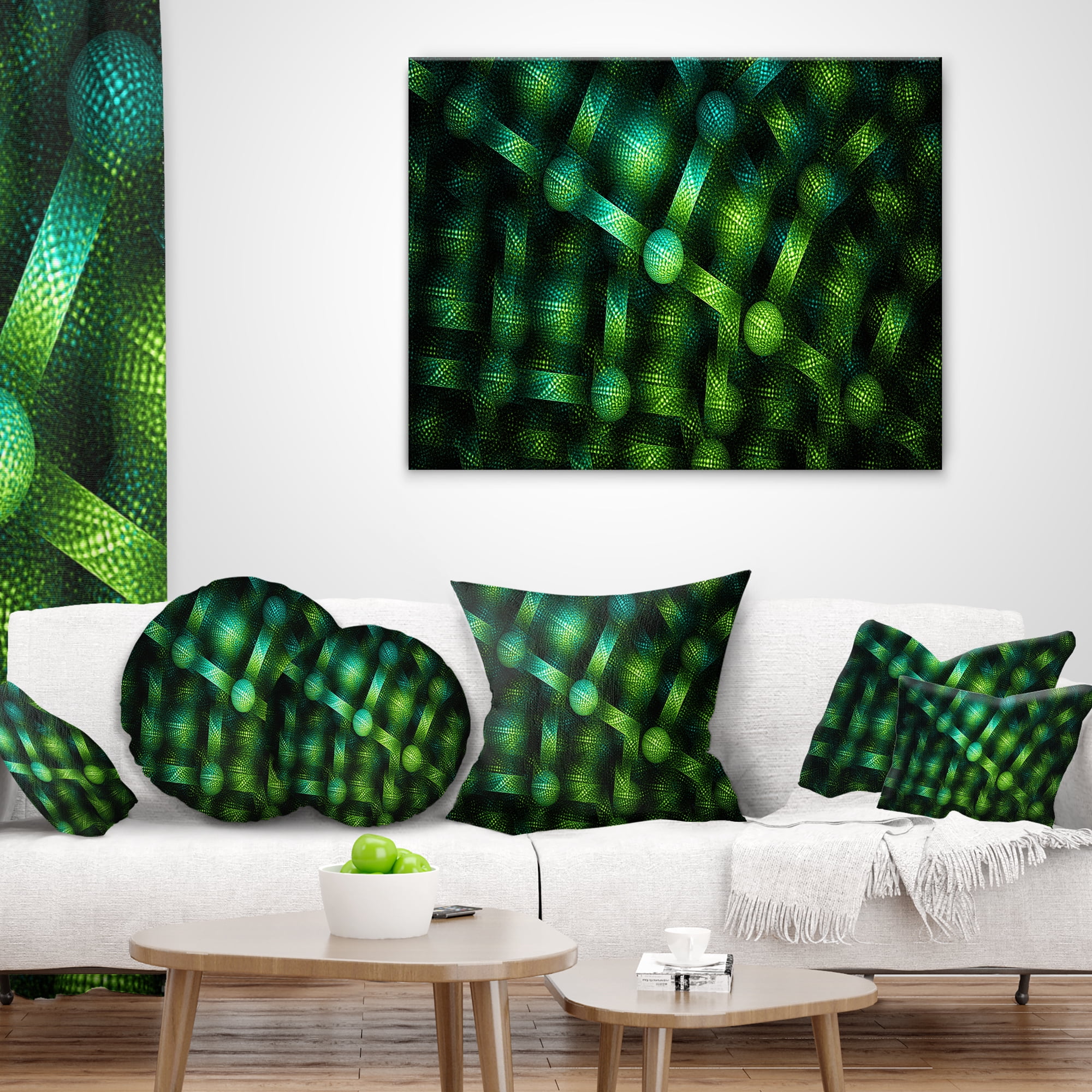 Designart Crystal Cell Green Steel Texture - Abstract Throw Pillow - 12x20