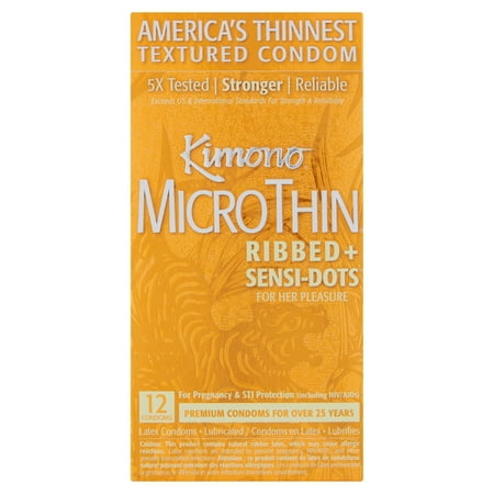 Kimono Micro Thin Ribbed Sensi Dots Lubricated Latex Condoms - 12 ct