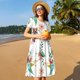 thumbnail image 4 of Balery Pretty Floral With Leaves Vestidos sueltos de manga corta para mujer, vestidos de verano 2025, vestidos casuales de corte A con vuelo., 4 of 6