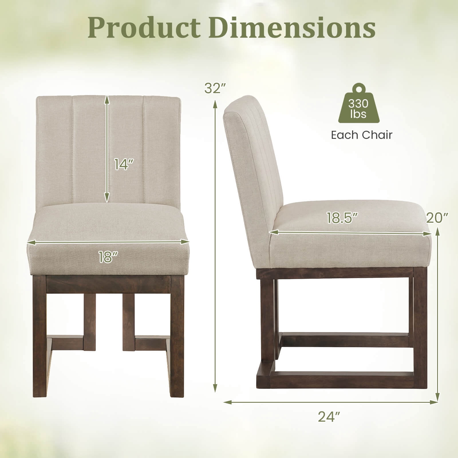 Costway 4PCS Wooden Dining Chairs Modern Farmhouse Fabric Upholstered Kitchen Chairs Walnut