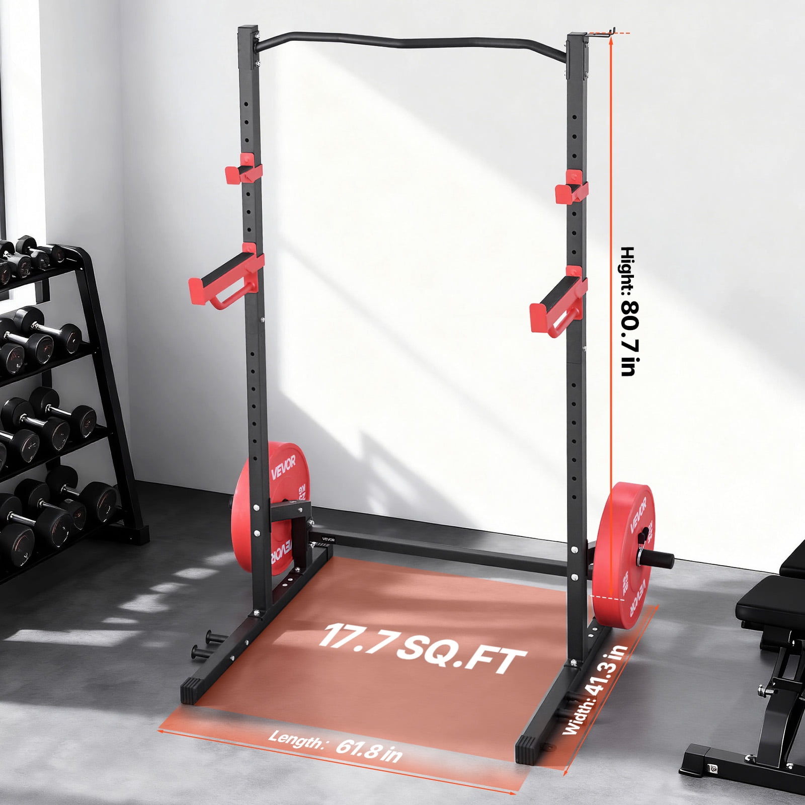 VEVOR Power Cage Squat Rack, Multifunctional Power Rack Home Gym, 1000LBS Strength Training Workout Equipment with 4 Band Pegs, Adjustable J-Hooks & Safety Bars for Barbell Squat Bench Press Pull-Up