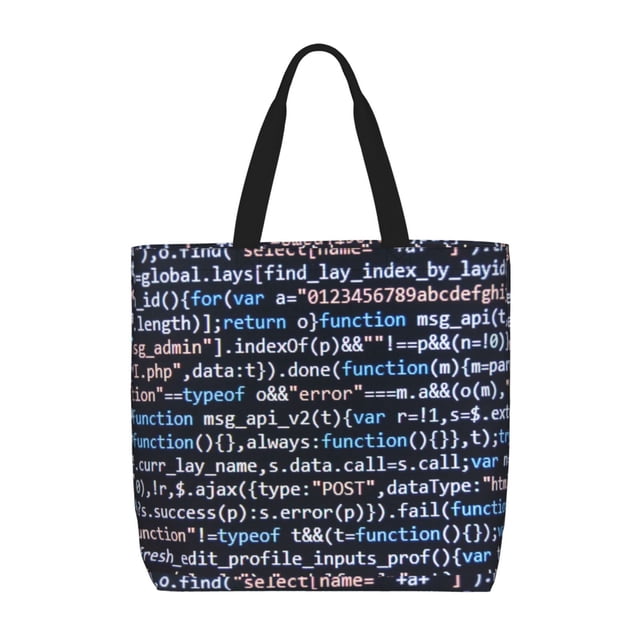 Kdxio Function Source Code Pattern Tote Bag for Women Large Capacity Zipper Shoulder Bag with Inner Pocket for Work School Shopping Travel