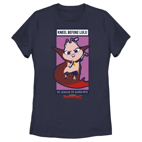 Women's DC League of Super-Pets Kneel Before Lulu Poster  Graphic Tee Navy Blue Small
