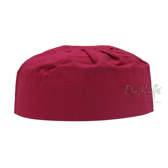 Maroon Fabric Pleated-Top Cotton Blend Ijazi-Style Kufi Cap (XS-21.5"(54.6cm))