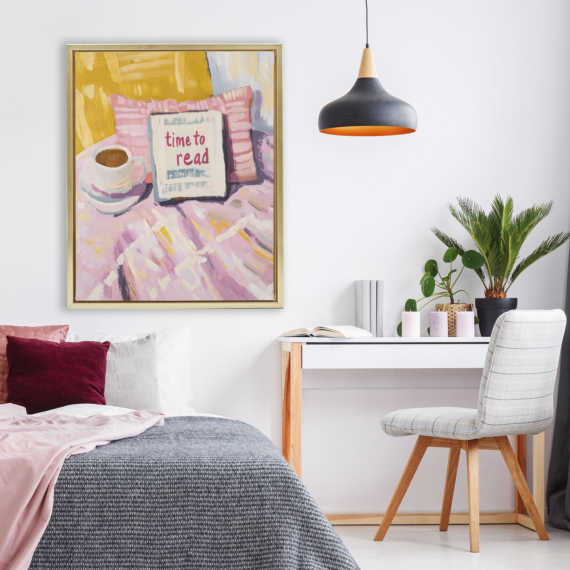 Stupell Industries Time To Read in Morning Gold Framed Floater Canvas Wall Art, design by The Prints Vibe