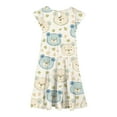 thumbnail image 1 of Birthday Party Dress for Girls, Short Sleeve Round Neck Printed Ruffled Pocket A-Line Style with Elastic Waist, Light Blue, Size 120 cm, 1 of 6