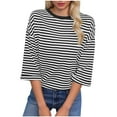 thumbnail image 2 of Vmvidoty Womens Oversized Striped T-Shirts Summer Casual Color Block Short Sleeve Tops Drop Shoulder Boxy Tees Black XL, 2 of 4