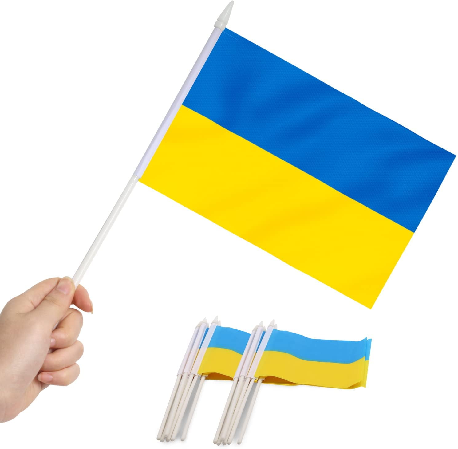 DANF 12 Pack Small Ukraine Stick Flag Mini Ukrainian Hand Held Flags Polyester 8.2×5.5 inches 