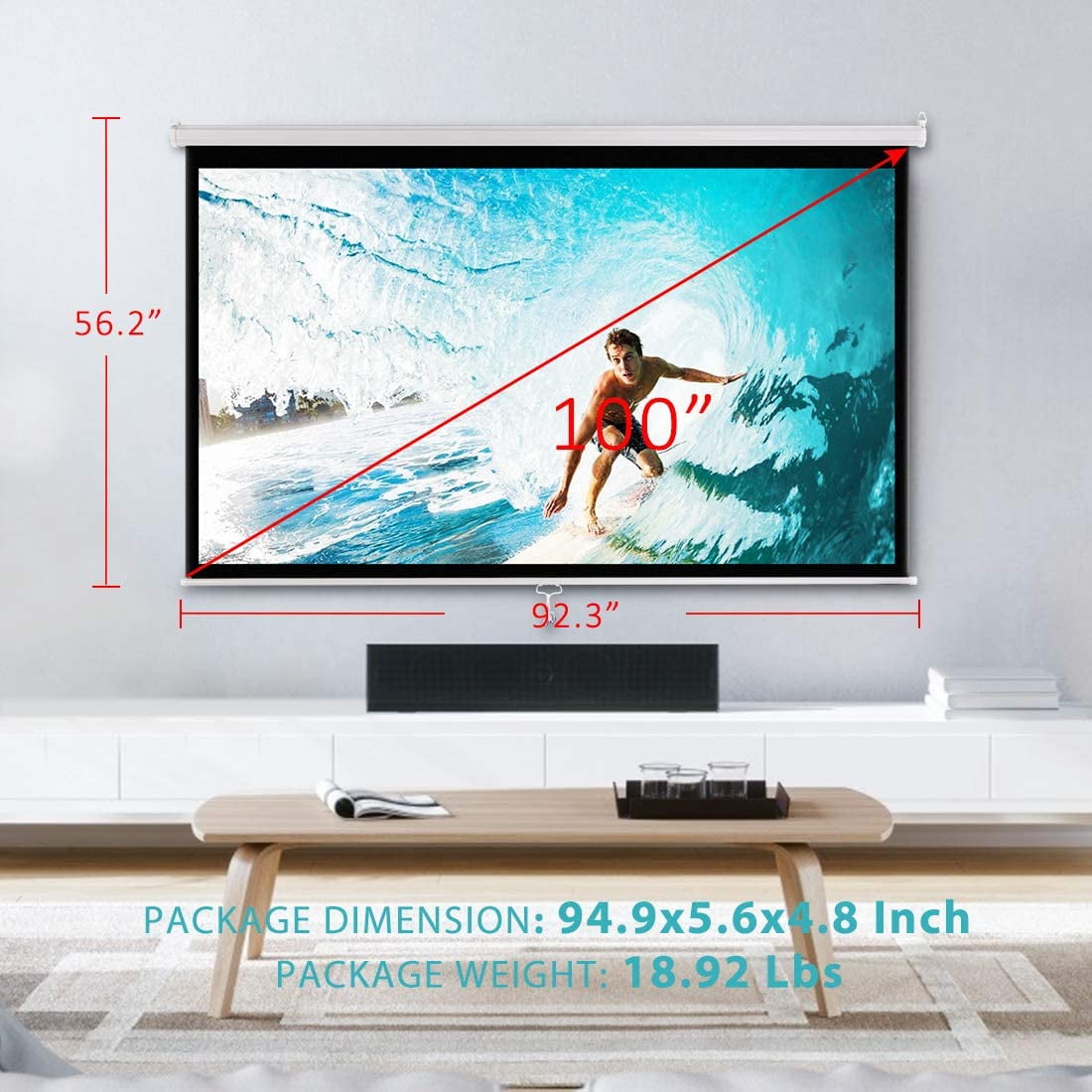 VIVOHOME 80 Inch Manual Pull Down Projector Screen 16:9 HD Retractable Widescreen Matte for Movie Home Theater Cinema Office Video Game 