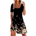 thumbnail image 2 of ICHUANYI Clearance Fashion Women Summer Round Neck Printing Loose Comfy Short Sleeve Dress(Black, XL) ICHUANYI WER2023081015032, 2 of 5