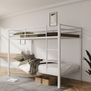 FunniHomi Metal Bunk Bed Twin Over Twin, Bunk Bed Frame with Ladder, High Guardrail and Metal Slats for Kids and Teens, No Box Spring Required, White