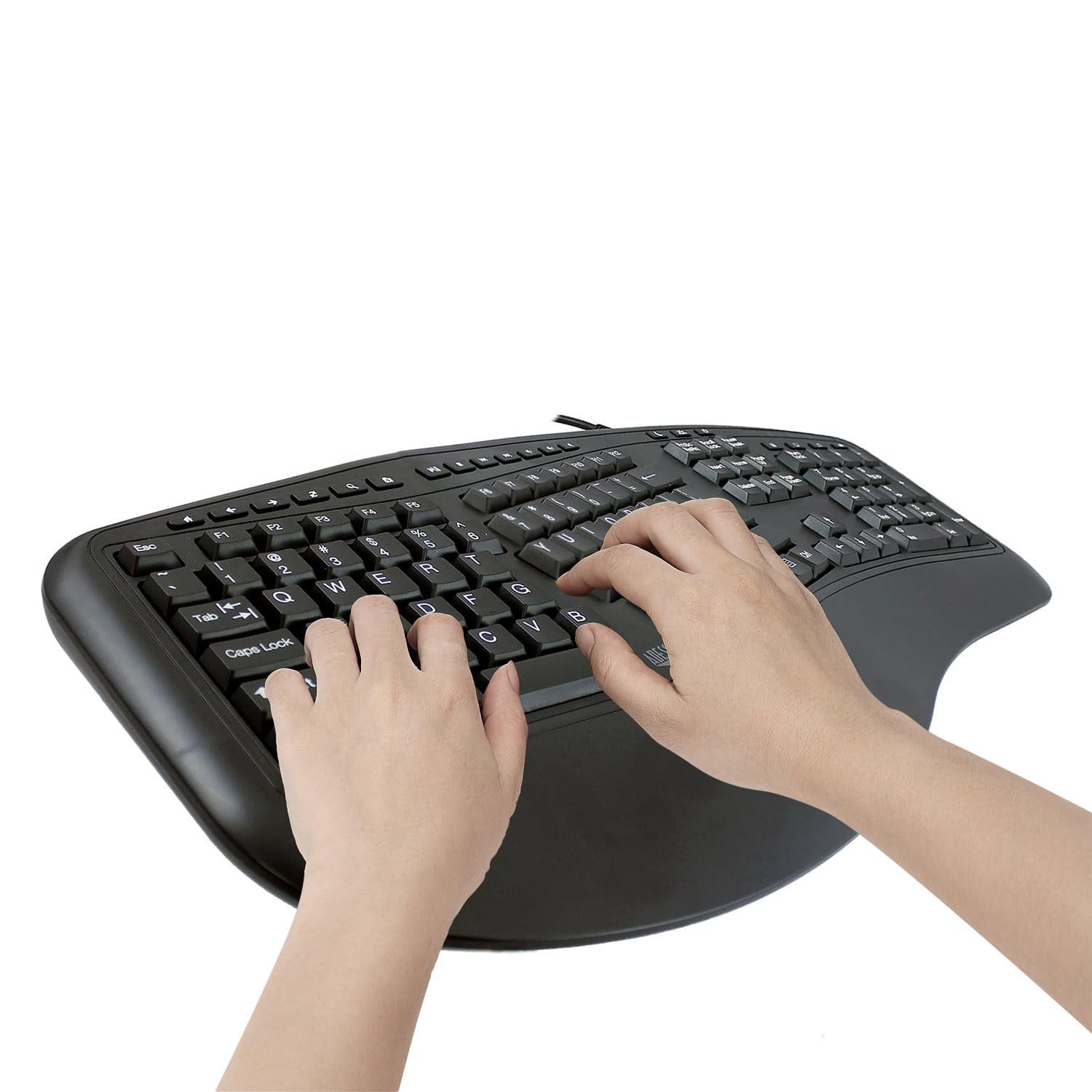 Adesso Ergonomic Split Keyboard AKB-150UB Comfort Ergo Design with Palm Rest, 105-Key US Layout, USB Connectivity, Multimedia & Internet Controls