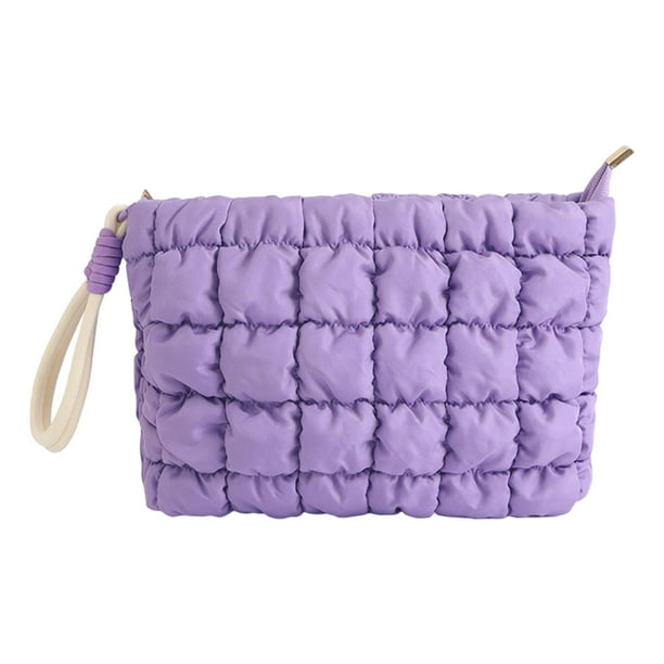 Bolsa de maquillaje de viaje, bolsa de aseo acolchada, cierre de cremallera, accesorios estéticos. Púrpura
