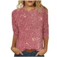 thumbnail image 2 of Elvqul Under $10 Womens Blouses Pink Tops 3/4 Sleeve Sequin Print Fashion Tshirts Pullover Comfortable Crew Neck Blouses, 2 of 5