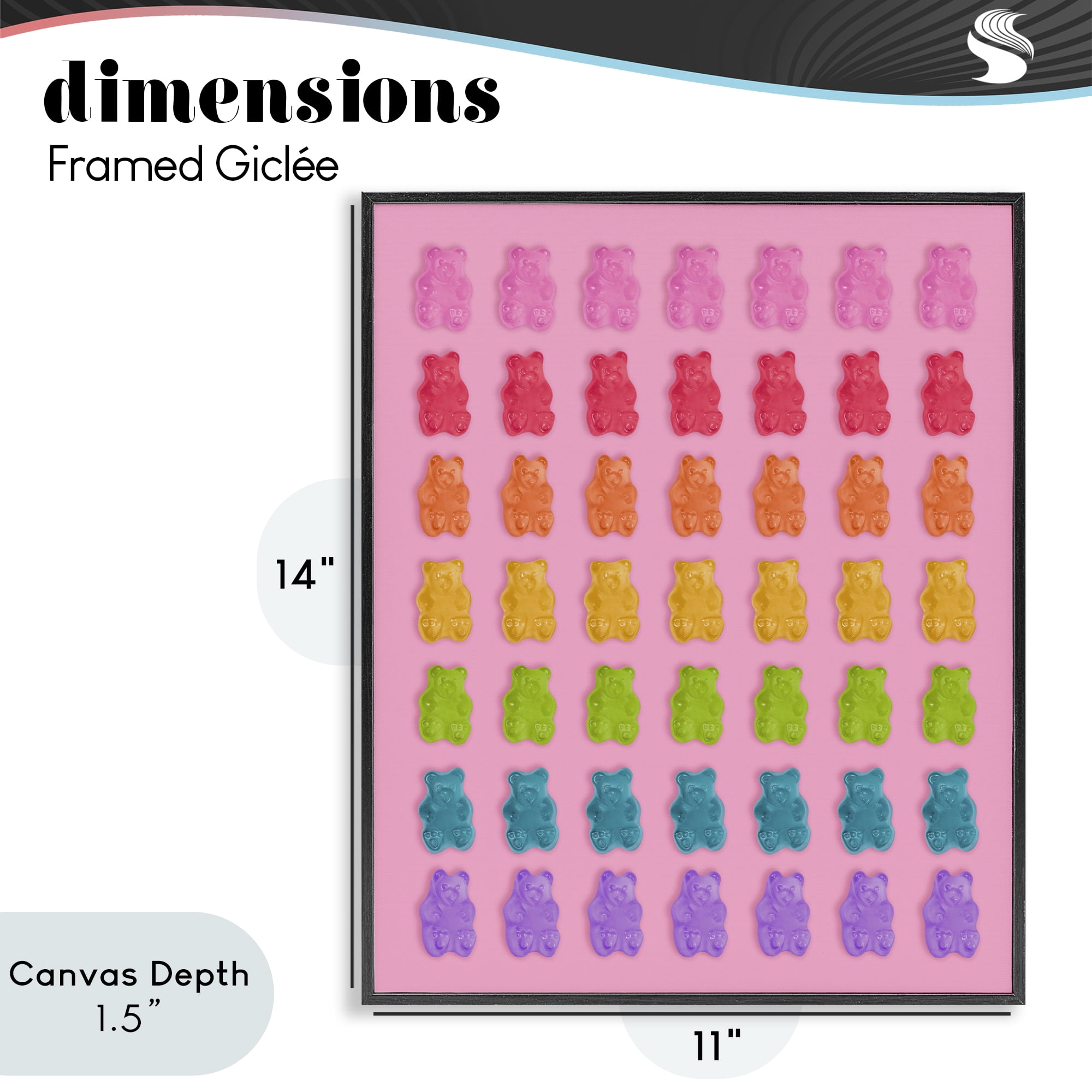 Stupell Industries Rainbow Candy Bears on Pink Black Framed Giclee Art, design by LISH Creative