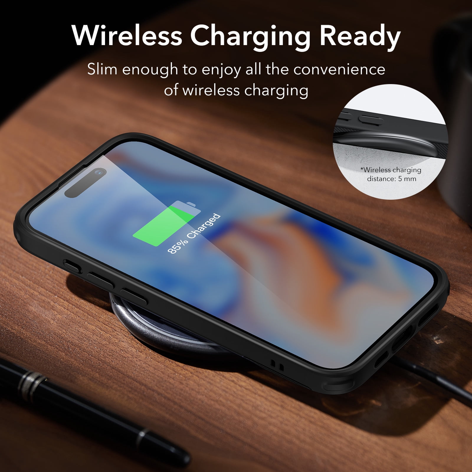 ESR Metal Kickstand Case for iPhone 15 Case 2023, Patented Two-Way Stand Reinforced Drop Protection Slim Flexible Back Cover, Black