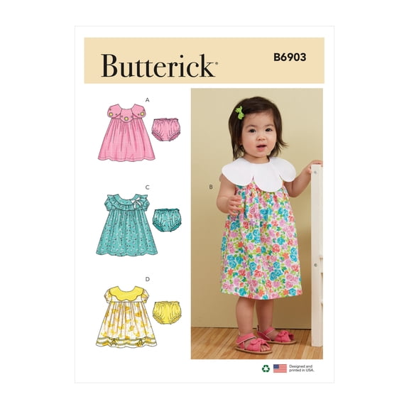 Butterick B6903 Size NB-XLrg Infants Dress And Panties Sewing Pattern
