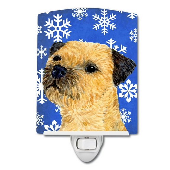 Caroline's Treasures LH9278CNL Border Terrier Winter Snowflakes Holiday Ceramic Night Light, 6x4x3", multicolor