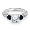 thumbnail image 2 of Gem Stone King 925 Sterling Silver White Moissanite and Black Onyx Engagement Ring for Women (1.72 Cttw, Gemstone, Round 7MM and 4MM, Size 6), 2 of 3