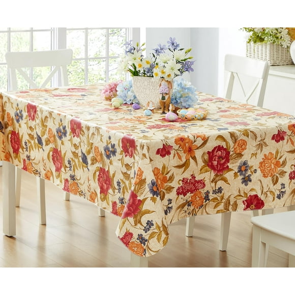 Newbridge Nicolette Mantel De Vinilo Floral Multicolor Para Interiores Y Exteriores Con Respaldo De Franela, Tapiz Tradicional, Mantel De Vinilo Con Respaldo De Franela De Fácil Limpieza, 60 X 102, Ob