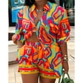 thumbnail image 2 of AURA Womens Plus Size Printed Two Piece Set Long Sleeve Top and Shorts Outfit Casual Commuter Bigsize Set, 2 of 5