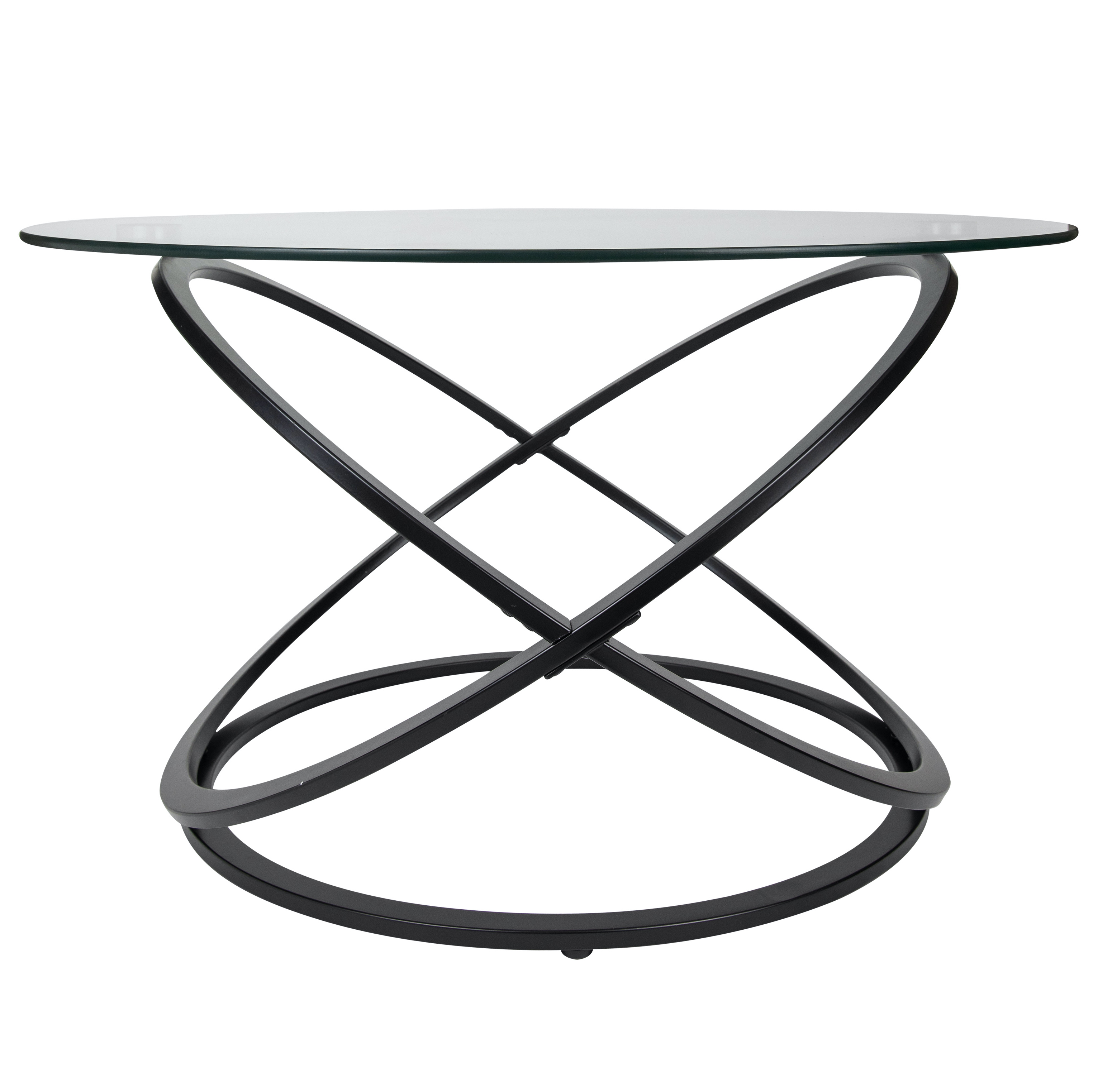 Danya B. Galaxy Black and Tempered Glass Round Coffee Table with Cross