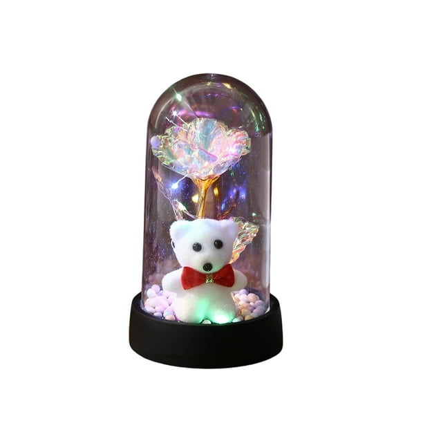 Specollect 1 Pcs Valentine's Day Rose Bear Night Light - LED Preserved Flower in Glass Dome, Romantic Decorative Ambient Light for Desktop, Bedside, Gift 8.5*15.5CM