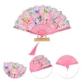 thumbnail image 3 of Unique Bargains 1 Pc Rose Print with Tassel Folding Fan for Masquerade Pink Silk Fabric, 3 of 5
