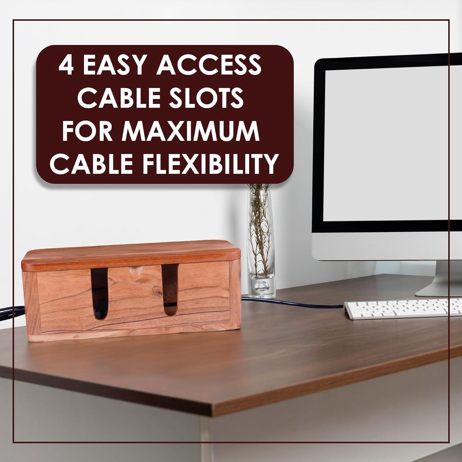 Luxe Designs Cable Management Box & Cord Organizer- Cable Organizer for Desk, Home, Office. Hides Wires, Surge Protectors,  Eco Friendly Mango Wood Cord Management Solution (Natural Acacia)