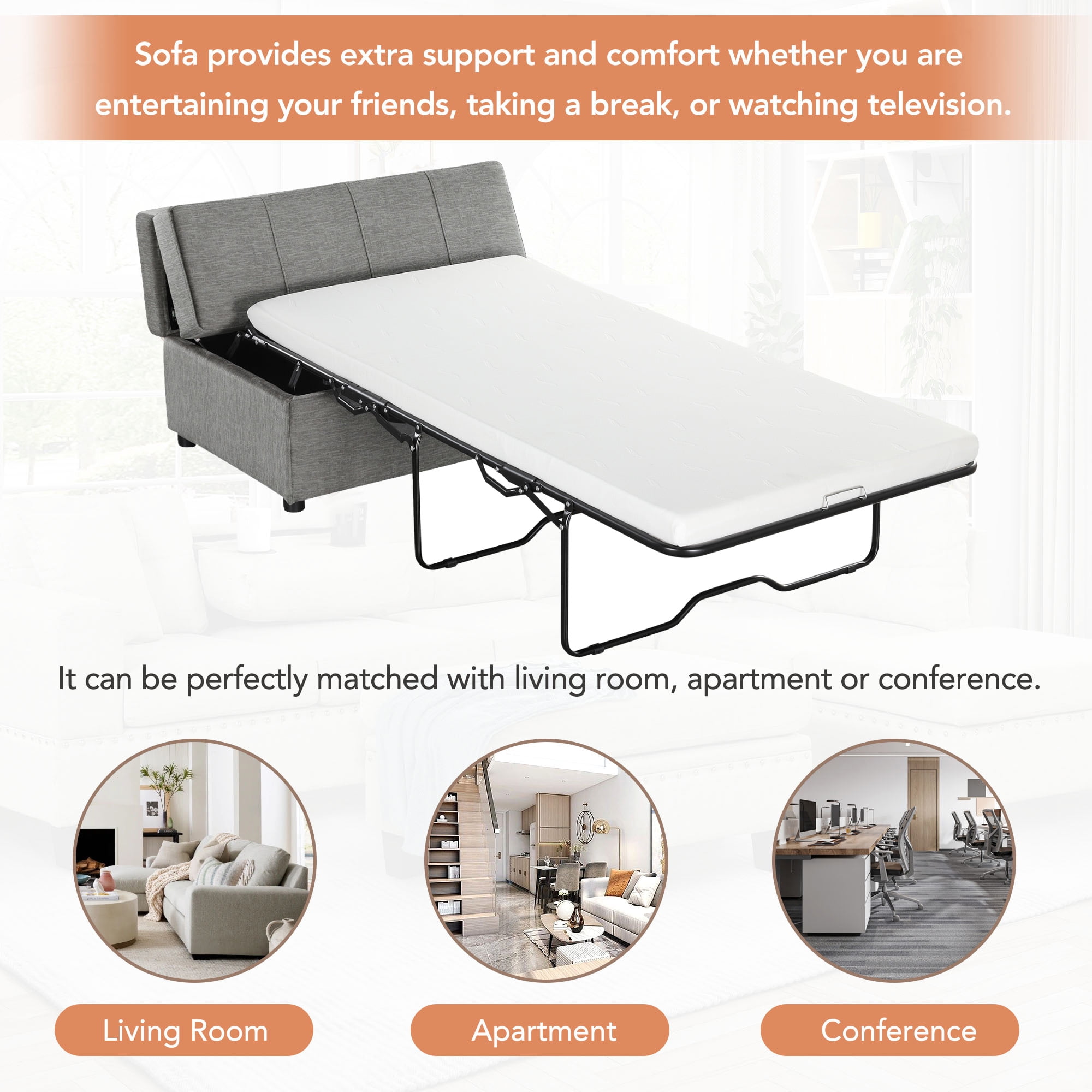 Euroco Twin Size Folding Ottoman Sleeper Bed with Mattress Convertible Guest Bed, Dark Gray