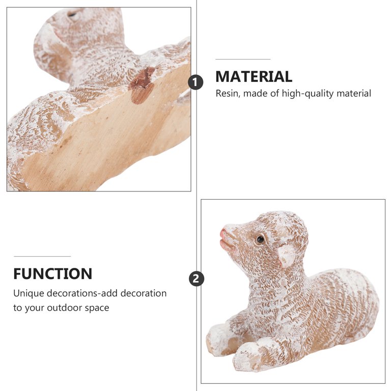 2pcs Sheep Figurines Figurines for Miniatures Ornaments Fairies Gardens House Terrarium Supplies Moss Landscaping Decor, Size: 6x4.5cmcm, Beige