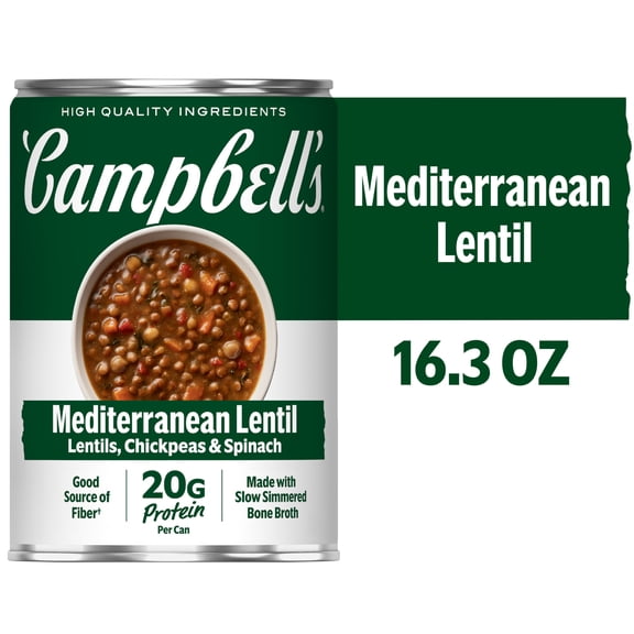 Campbell's Protein Mediterranean Lentil Soup, 16.3 oz Can, Ready to Eat