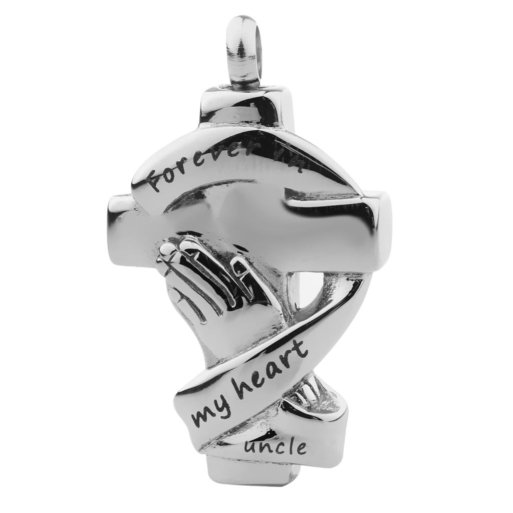 Fityle Stainless Steel Memorial Pet Ashes Urn Palm Cross Pendant Necklace Cremation Family Jewelry 