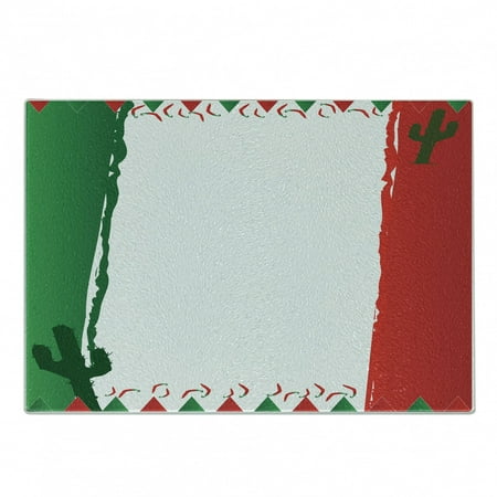 

Hispanic Cutting Board Mexican Themed Graphic in Flag Colors Cactus and Pepper Decorative Tempered Glass Cutting and Serving Board in 3 Sizes by Ambesonne