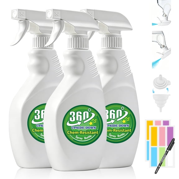 Tarvako 3-Pack 500ml/17oz Plastic Spray Bottles, 360° Upside Down Spray Bottle with Adjustable Nozzle, Leak-Resistant Mist Empty Water Sprayer for Cleaning, Plants, Hair & Pet Use