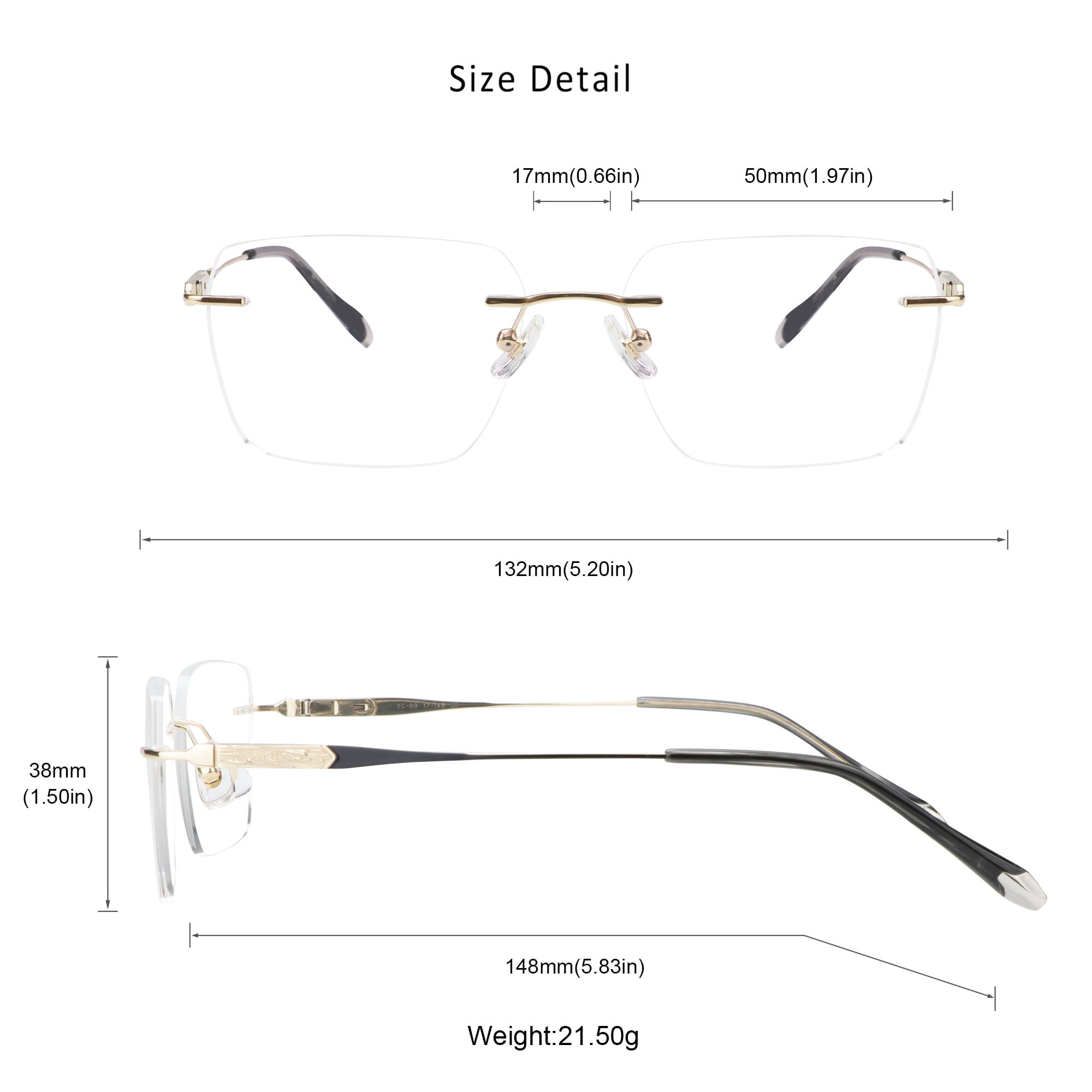 LifeArt Blue Light Blocking Glasses,Computer Reading Glasses,Alloy Rimless Frame,Stylish for Men&Women(Golden,+2.00 Magnification)