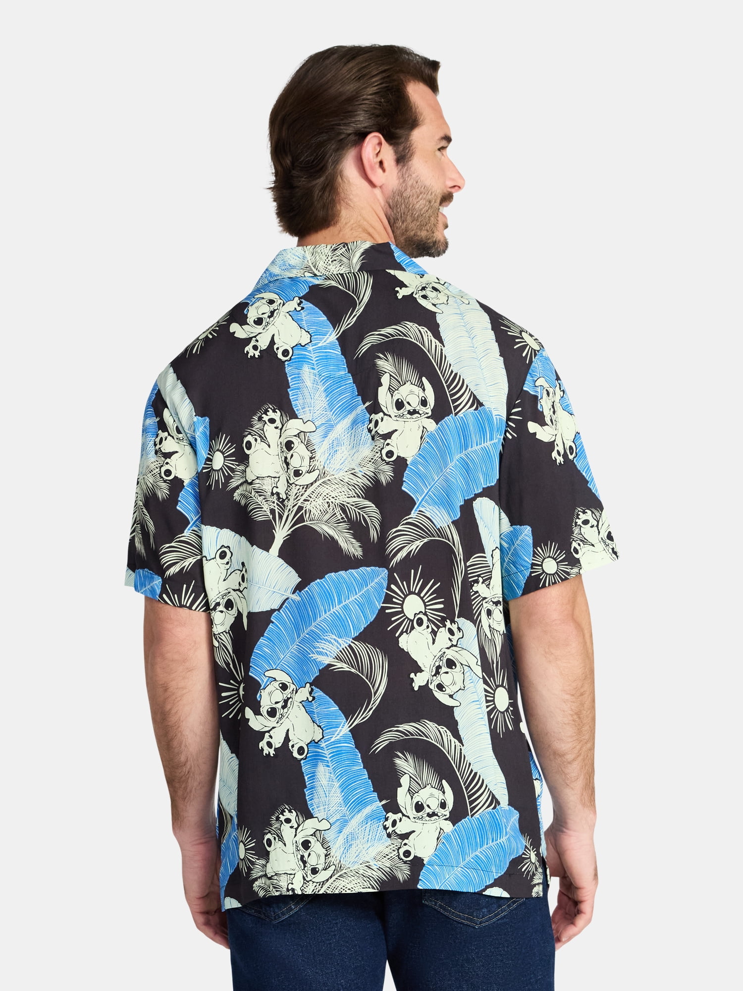 Lilo & Stitch Men's and Big Men's Graphic Button-Up Shirt, Sizes XS-5XL