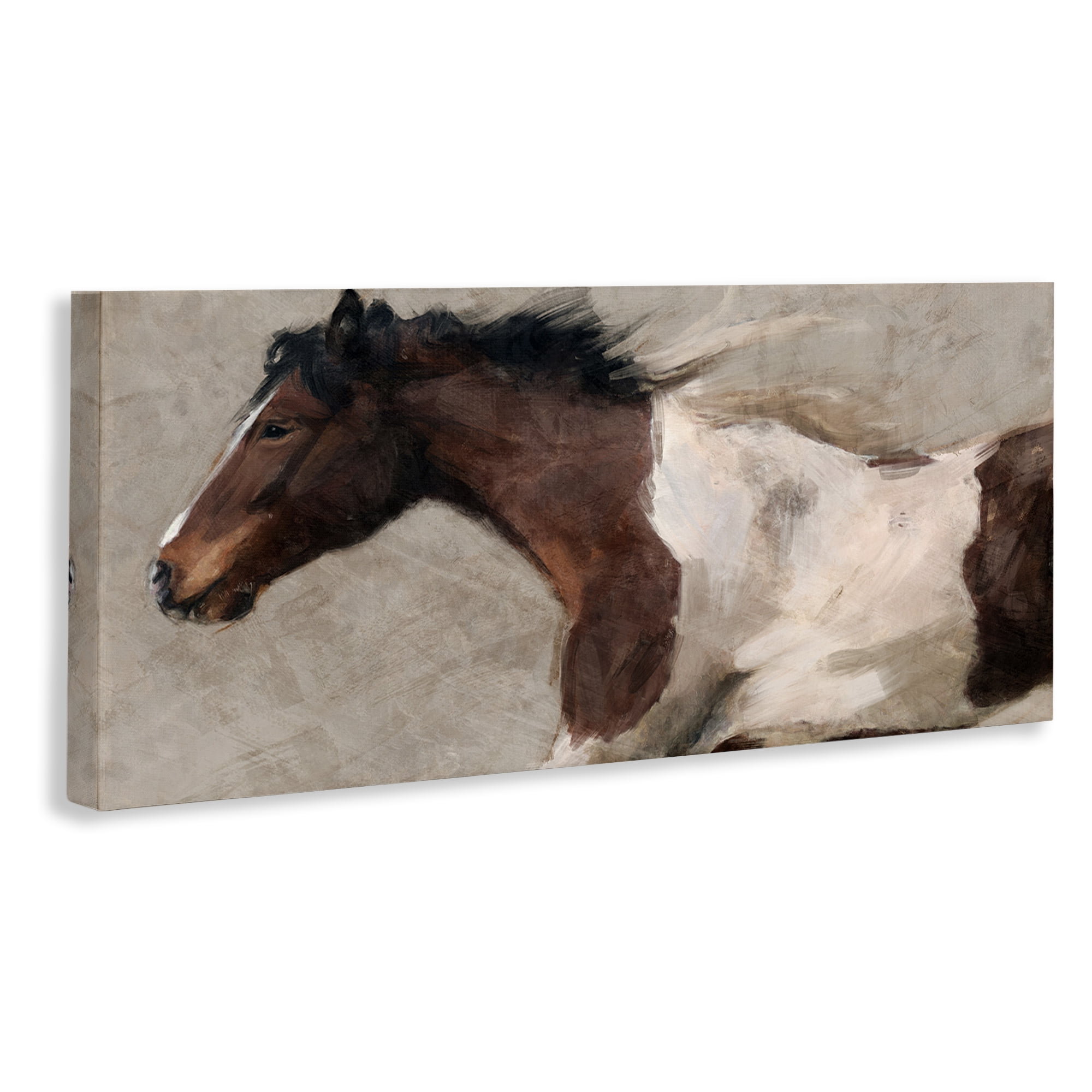 Stupell Industries Brown & White Horse Animals & Insects Painting Gallery Wrapped Canvas Art Print Wall Art, 30 x 13